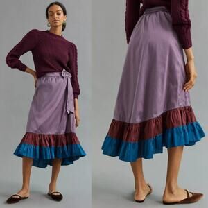 NWT Sachin & Babi Lilac Purple & Royal Blue Colorblocked Ruffle Maxi Skirt, Sz 6